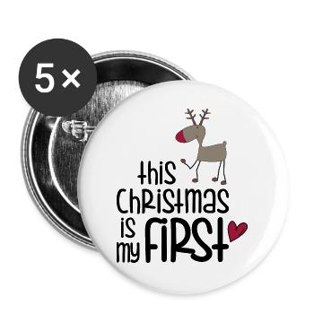 Geschenke für Kinder zu Weihnachten - Buttons groß 56 mm (5er Pack) - Weiß - Vorne