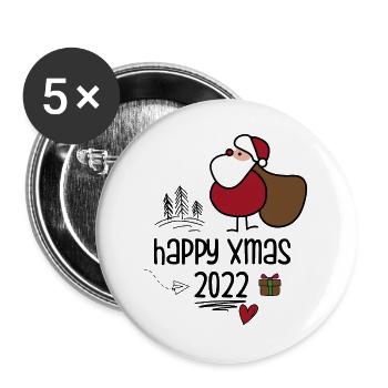 Adorable Santa Claus with gift bag - Buttons large 2.2''/56 mm (5-pack) - white - Front