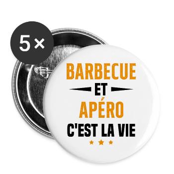 Barbecue et apéro c'est la vie vacances d'été - Lot de 5 grands badges (56 mm) - blanc - Devant