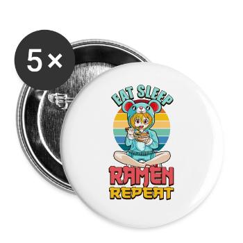 Lustige Kawaii Mädchen essen Schlaf Ramen wiederholen - Buttons groß 56 mm (5er Pack) - Weiß - Vorne