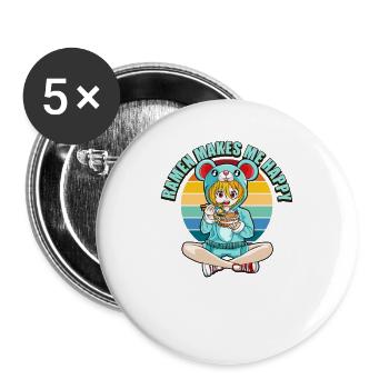 Ramen macht mich glücklich Süßes Japan Essen Ramen Anime - Buttons groß 56 mm (5er Pack) - Weiß - Vorne