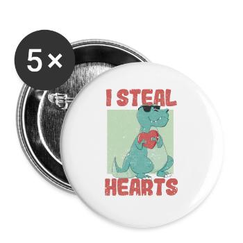 I steal hearts funny Valentine's Day Dinosaurs - Buttons large 2.2''/56 mm (5-pack) - white - Front