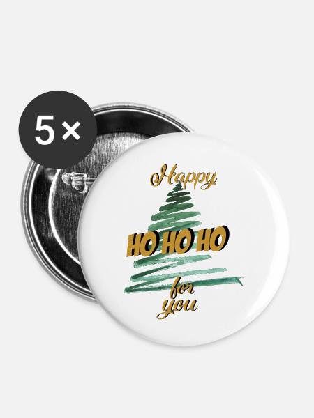 Weihnachten Hohoho Christbaum - Buttons groß 56 mm (5er Pack) - Weiß