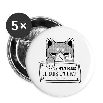Je M'en Fous Je Suis Un Chat Humour - Lot de 5 grands badges (56 mm) - blanc - Devant