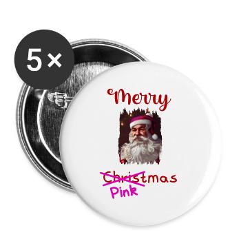Santaclaus rose - Lot de 5 grands badges (56 mm) - blanc - Devant