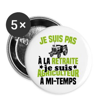 Idée cadeau pour un agriculteur retraité - Lot de 5 grands badges (56 mm) - blanc - Devant