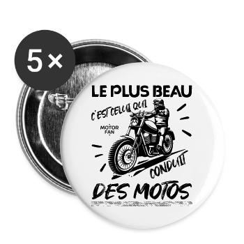 motard | meilleur motard fan de moto le plus beau! - Lot de 5 grands badges (56 mm) - blanc - Devant
