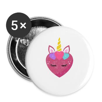 Mignon cœur de licorne Licornes de Saint-Valentin - Lot de 5 grands badges (56 mm) - blanc - Devant