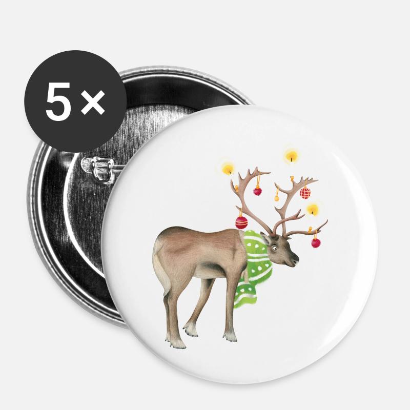 Reindeer - Buttons large 2.2''/56 mm (5-pack) - white