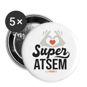 Super ATSEM l unique cadeau atsm - Lot de 5 grands badges (56 mm) - blanc - Devant