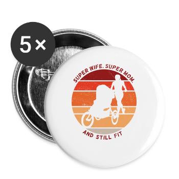Super Wife Super Mom And Fit - Buttons large 2.2''/56 mm (5-pack) - white - Front