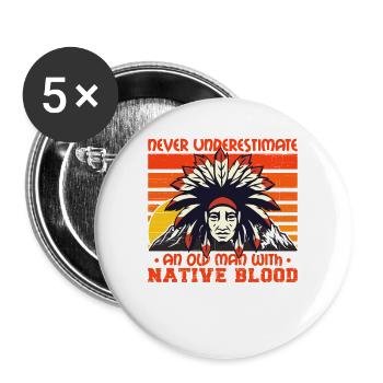 Unterschätze niemals den alten Mann der amerikanischen Ureinwohner - Buttons groß 56 mm (5er Pack) - Weiß - Vorne