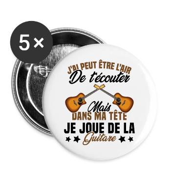 Je Joue De La Guitare Cadeau Humour Guitariste - Lot de 5 grands badges (56 mm) - blanc - Devant