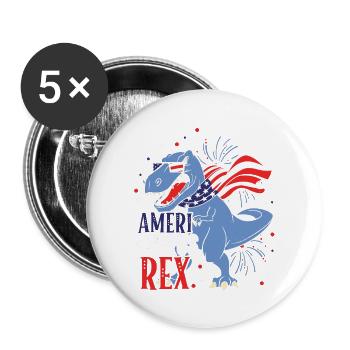 Ameri Saurus Rex July 4 Dinosaur Independence - Buttons large 2.2''/56 mm (5-pack) - white - Front