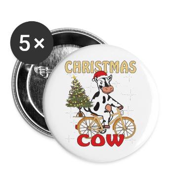 COW BICYCLE CHRISTMAS COW - Buttons large 2.2''/56 mm (5-pack) - white - Front