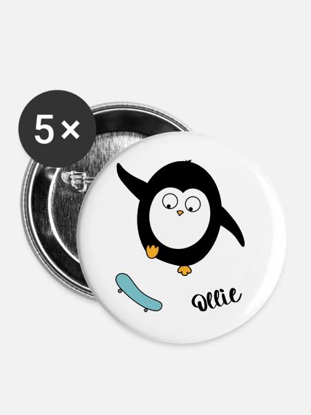 Skater Pinguin - Buttons groß 56 mm (5er Pack) - Weiß