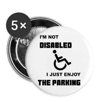 Ich bin nur im Rollstuhl zum Parken * - Buttons groß 56 mm (5er Pack) - Weiß - Vorne