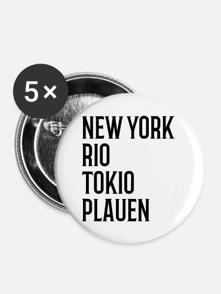 New York Rio Tokio Plauen Erzgebirge - Buttons groß 56 mm (5er Pack) - Weiß