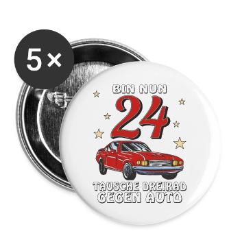 AUTO GEBURTSTAG BIN NUN 24 - Buttons groß 56 mm (5er Pack) - Weiß - Vorne