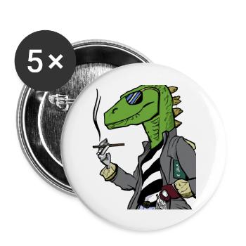 Rauchender Dino - Buttons groß 56 mm (5er Pack) - Weiß - Vorne