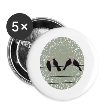 Oiseaux sur une ligne électrique avec des chapeaux de Noël - Lot de 5 grands badges (56 mm) - blanc - Devant