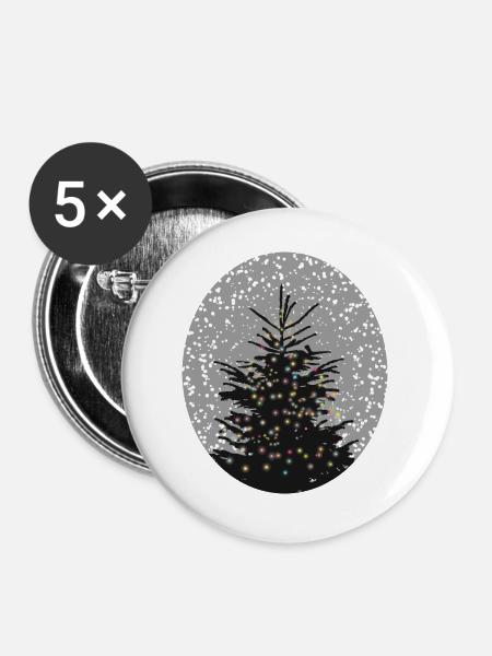 beleuchteter Weihnachtsbaum im Schnee - Buttons groß 56 mm (5er Pack) - Weiß