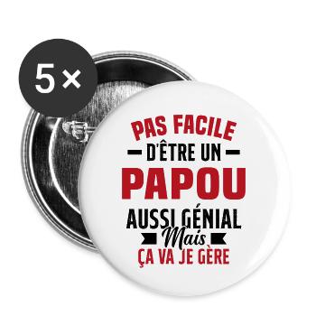 papou génial cadeau humour papou - Lot de 5 grands badges (56 mm) - blanc - Devant