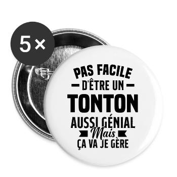 tonton génial cadeau humour tonton - Lot de 5 grands badges (56 mm) - blanc - Devant