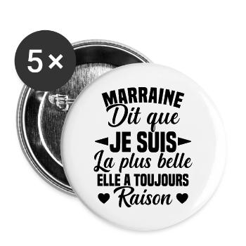 marraine dit que je suis la plus belle cadeau - Lot de 5 grands badges (56 mm) - blanc - Devant