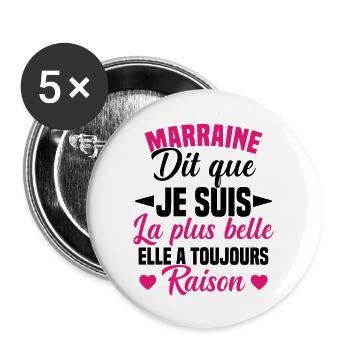 marraine dit que je suis la plus belle cadeau - Lot de 5 grands badges (56 mm) - blanc - Devant
