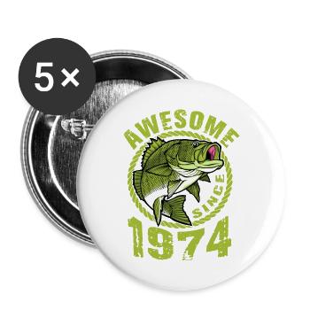 Génial depuis 1974. Ange, Angler Anniversaire - Lot de 5 grands badges (56 mm) - blanc - Devant