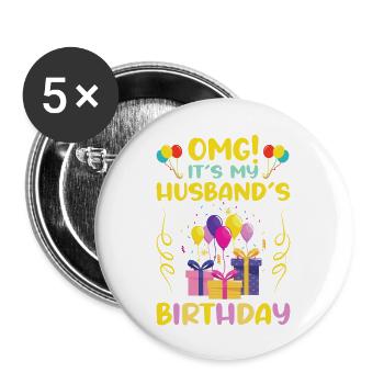 OMG It's My Husband's Birthday Gaming Day - Buttons large 2.2''/56 mm (5-pack) - white - Front
