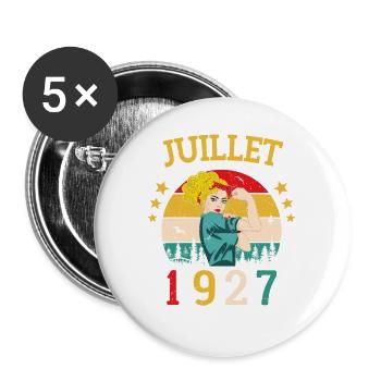 Juillet 1927 Anniversaire Vintage Happy Birthday - Lot de 5 grands badges (56 mm) - blanc - Devant