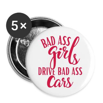 BADASS GIRLS DRIVE BAD ASS CARS - Buttons large 2.2''/56 mm (5-pack) - white - Front