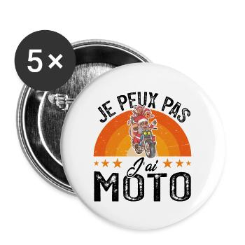 Je Peux Pas J'ai Moto Motard Cadeau de Noël - Lot de 5 grands badges (56 mm) - blanc - Devant