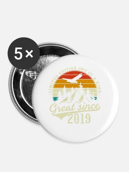 Einzigartig seit 2019 - Buttons groß 56 mm (5er Pack) - Weiß