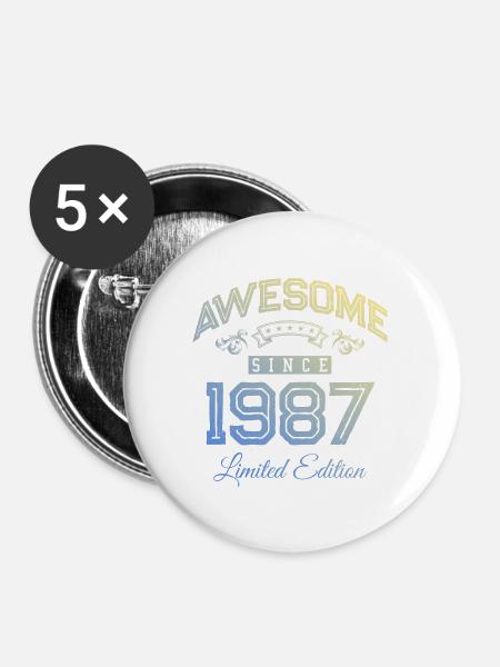 1987 awesome since - Buttons groß 56 mm (5er Pack) - Weiß