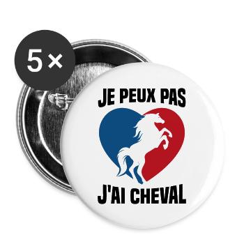 Je Peux Pas J'ai Cheval Vintage Cœur Cadeau - Lot de 5 grands badges (56 mm) - blanc - Devant