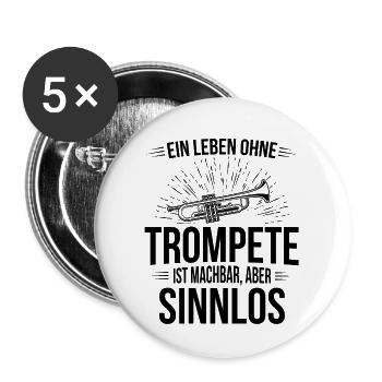 Trompete Trompetenspieler Trompeter - Buttons groß 56 mm (5er Pack) - Weiß - Vorne
