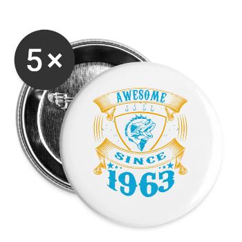 Génial depuis 1963. Angel, l’anniversaire du pêcheur - Lot de 5 grands badges (56 mm) - blanc - Devant