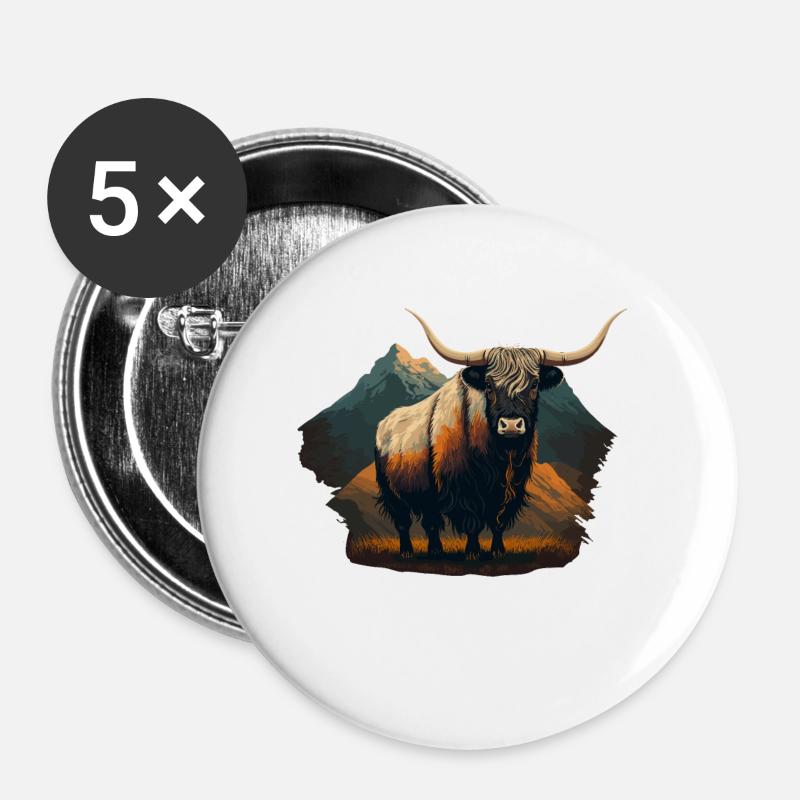 Vache Yak - Lot de 5 grands badges (56 mm) - blanc