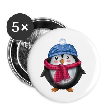 Pinguin - Buttons groß 56 mm (5er Pack) - Weiß - Vorne