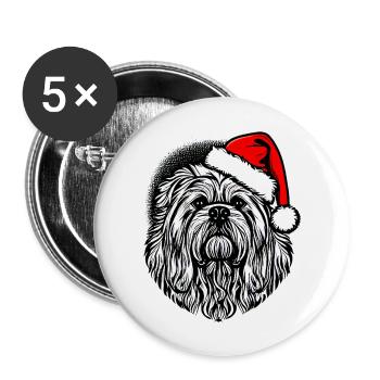 Weihnachten Hund süß lustig Hunde Tier Welpe 8 - Buttons groß 56 mm (5er Pack) - Weiß - Vorne