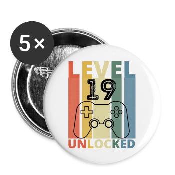 Level 19 Unlocked Funny Gamer Birthday Nineteen - Buttons large 2.2''/56 mm (5-pack) - white - Front