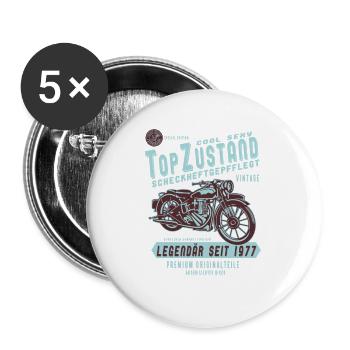 1977 Biker Top Zustand, Legendär, Legende, Bike, - Buttons groß 56 mm (5er Pack) - Weiß - Vorne
