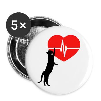 Katze Herzschlag Geschenkidee für Katzenfreunde - Buttons groß 56 mm (5er Pack) - Weiß - Vorne