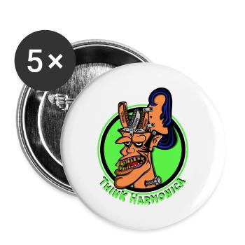 Harmonica style Rat Fink harmoniciste - Lot de 5 grands badges (56 mm) - blanc - Devant