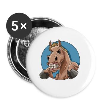 Pferd Wütend und Zeigt Zähne - Buttons groß 56 mm (5er Pack) - Weiß - Vorne