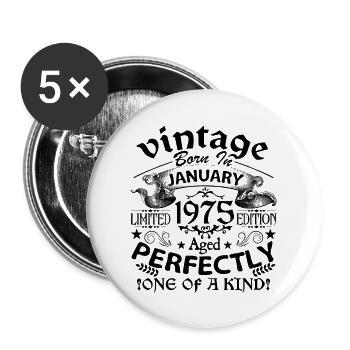 Januar 1975| Jahrgang 1975 | geboren im Januar - Buttons groß 56 mm (5er Pack) - Weiß - Vorne