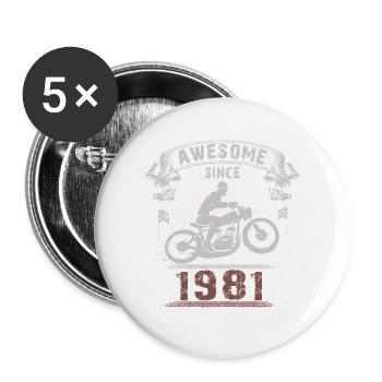 Awesome since 1981, Biker 42. Geburtstag - Buttons groß 56 mm (5er Pack) - Weiß - Vorne